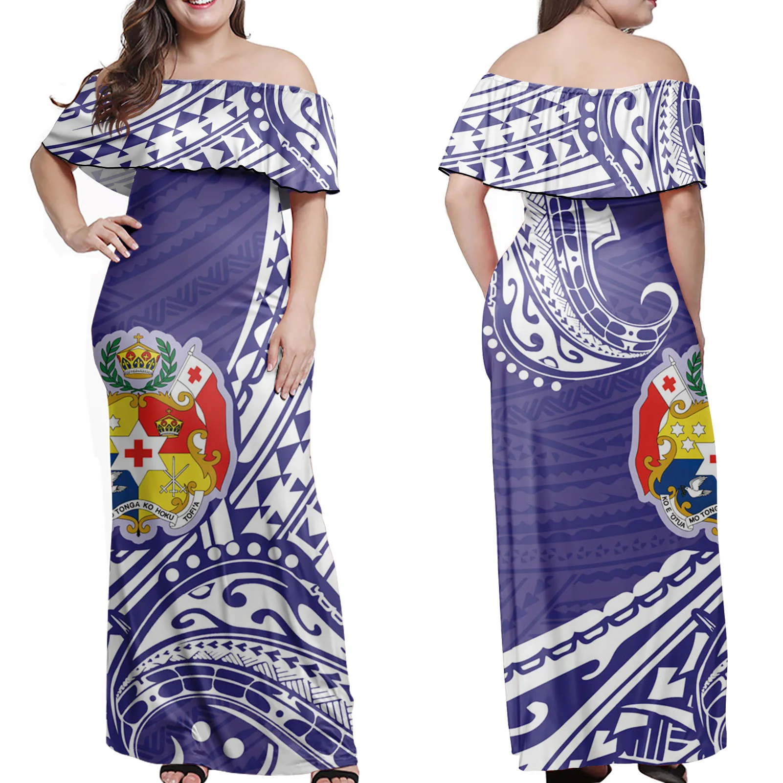 New Design Plus Size Party Maxi Dresses Purple Tonga Tribal Polynesian Woman Dresses Frill Half Shoulder Elegant Casual Dresses, Customized color
New Design Plus Size Party Maxi Dresses Purple Tonga Tribal Polynesian Woman Dresses Frill Half Shoulder Elegant Casual Dresses, Customized color