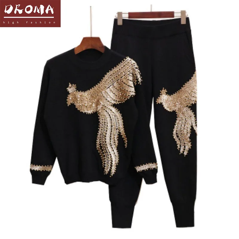 Droma Autumn Winter Women Full Sleeve Knit Tracksuit Long Pants Two Piece Sweater Set, Black/white/gray
Droma Autumn Winter Women Full Sleeve Knit Tracksuit Long Pants Two Piece Sweater Set, Black/white/gray