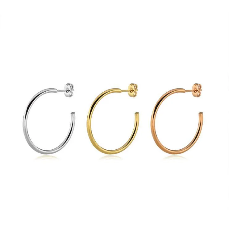 ES1033 High Quality Gold Plated Stainless Steel C shape Hoop Earrings 
ES1033 High Quality Gold Plated Stainless Steel C shape Hoop Earrings
