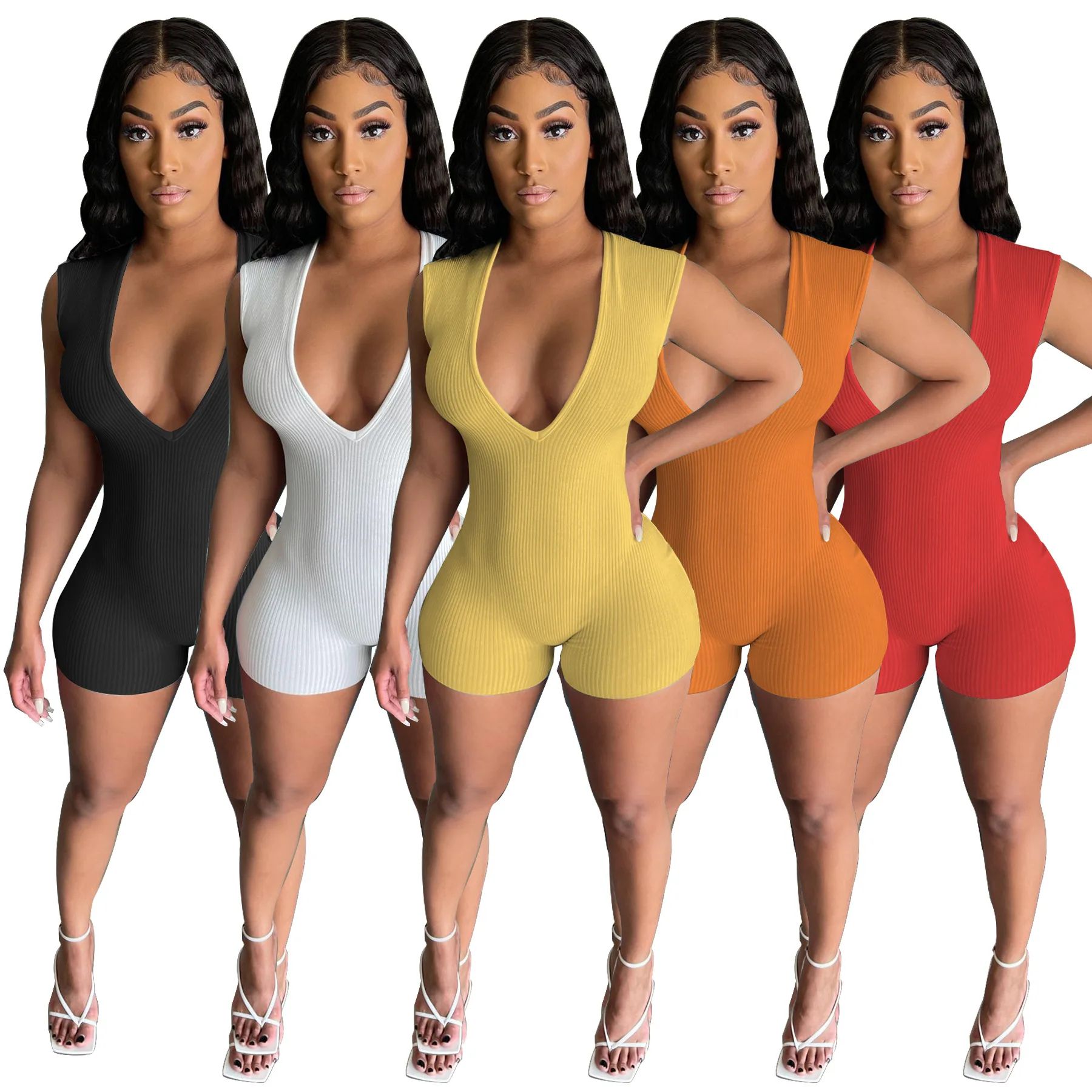 women solid onesie sexy deep v neck bodysuits rib women sleeveless jumpsuits for girls
women solid onesie sexy deep v neck bodysuits rib women sleeveless jumpsuits for girls