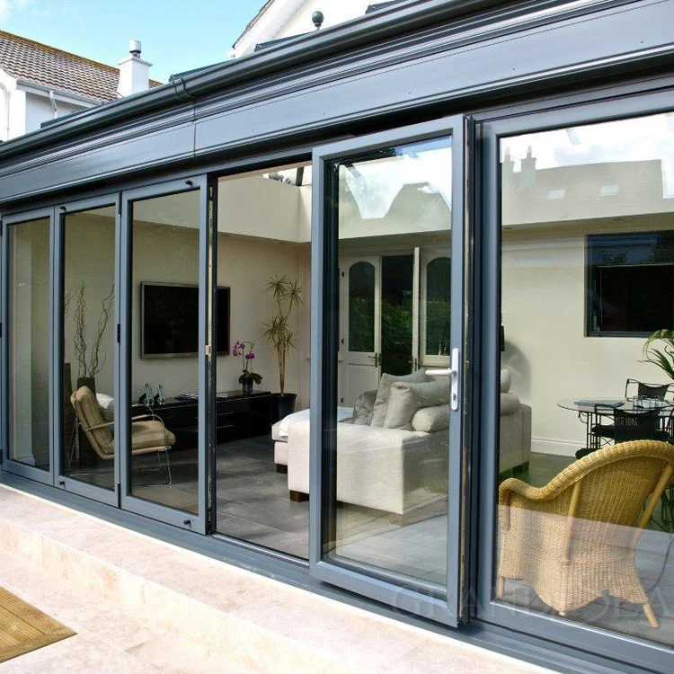 Waterproof veranda double glazing aluminum bi folding doors design