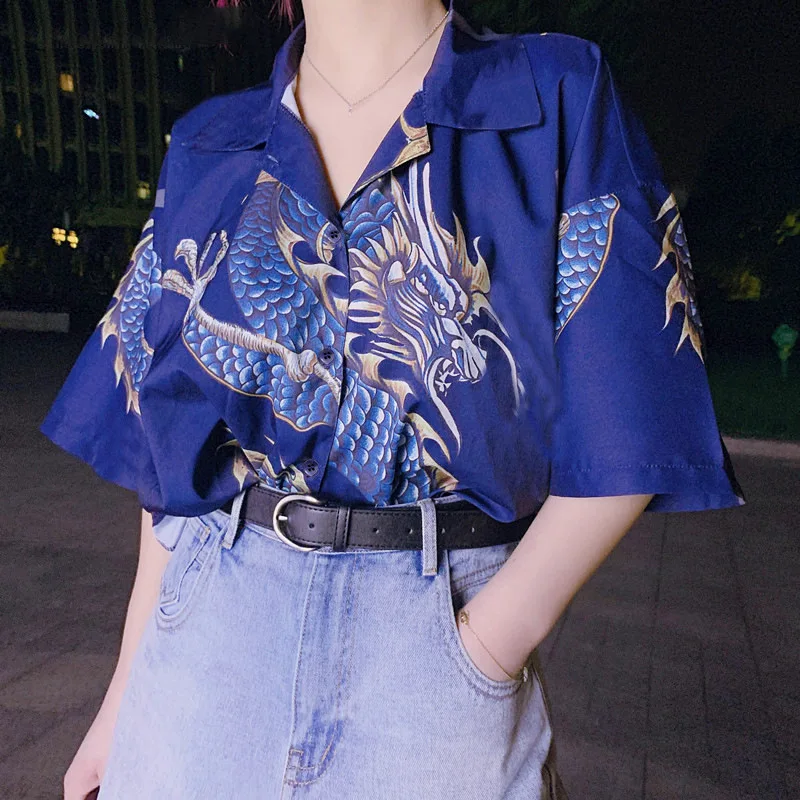 2021 Summer Tops Female Streetwear Blouse Women Dragon Print Short Sleeve Blouses Shirts, Red,blue
2021 Summer Tops Female Streetwear Blouse Women Dragon Print Short Sleeve Blouses Shirts, Red,blue