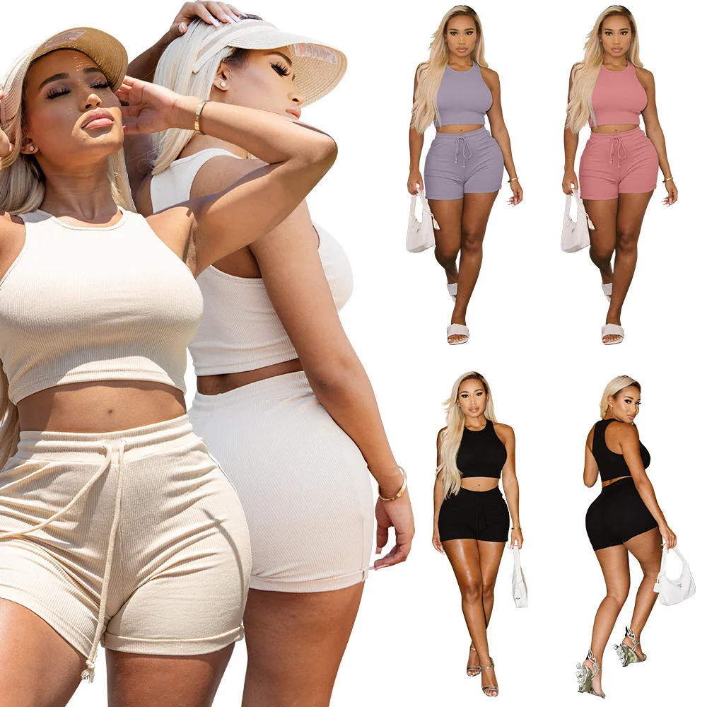S-2XL 4 - color tank top and motorcycle shorts in summer solid color two - piece short woman, As picture
S-2XL 4 - color tank top and motorcycle shorts in summer solid color two - piece short woman, As picture