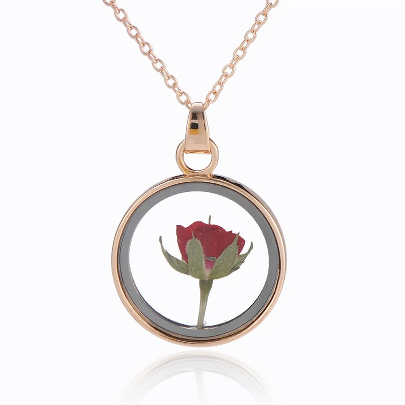 Rose Flower Necklace Fashion Round Real Dried Flower Glass Necklace Valentine's Day Gift
Rose Flower Necklace Fashion Round Real Dried Flower Glass Necklace Valentine's Day Gift