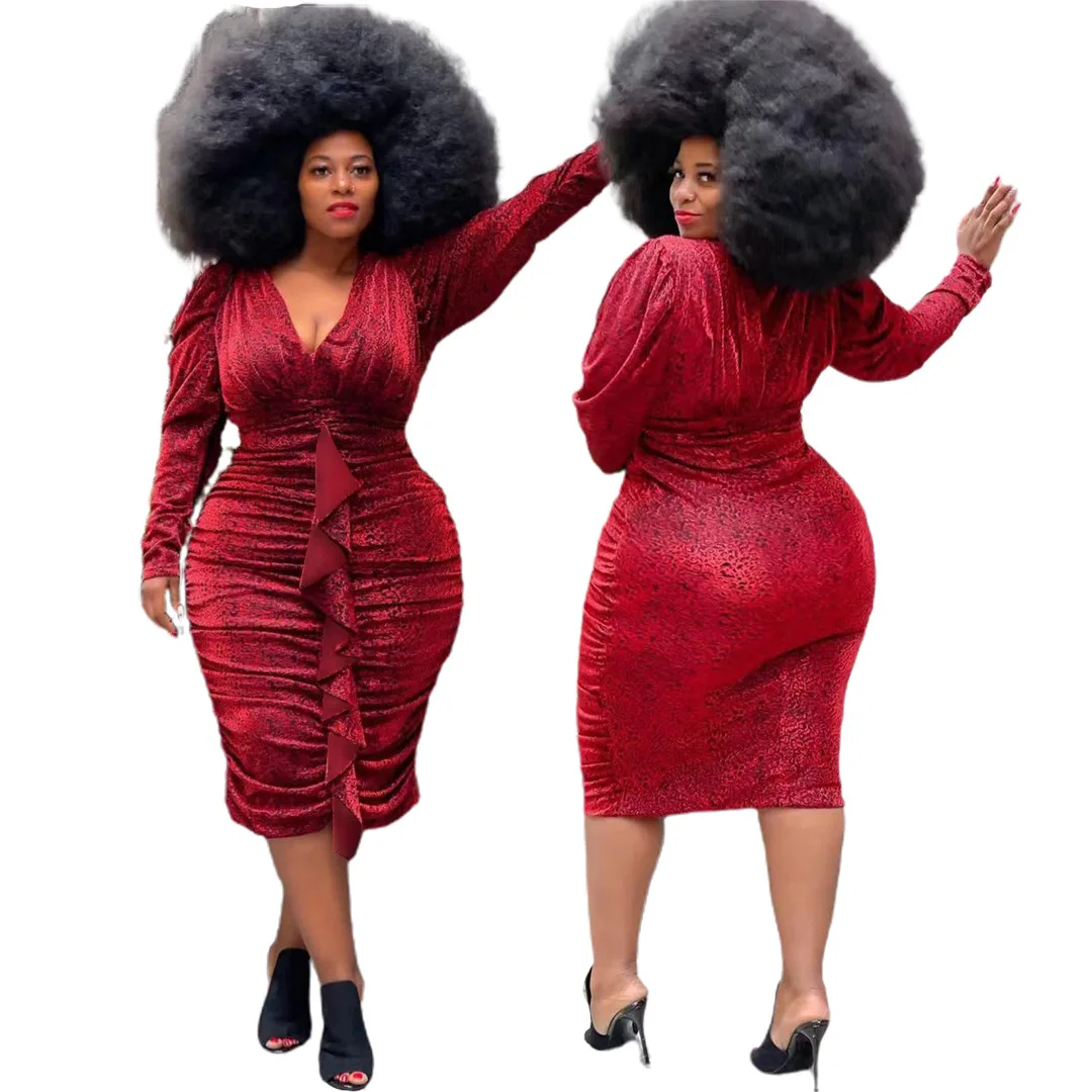 JK-Y1916 Fall New Ruffle Edge Red Loose Casual Dresses V Neck Sexy Dresses Plus Size Women Clothing, Picture color
JK-Y1916 Fall New Ruffle Edge Red Loose Casual Dresses V Neck Sexy Dresses Plus Size Women Clothing, Picture color