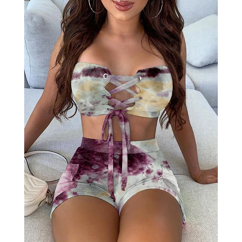 Summer 2 Piece Matching Sets Women Tie Dye Crop Top Shorts Casual Solid Two Pieces Outfits
Summer 2 Piece Matching Sets Women Tie Dye Crop Top Shorts Casual Solid Two Pieces Outfits