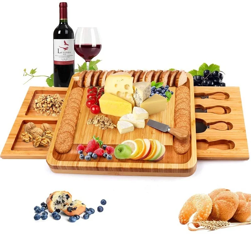 Hot Sale Bamboo Plate with Cheese Tools, Bamboo Cheese Board Charcuterie Board Platter Set for Wine Cracker Brie and Meat
Hot Sale Bamboo Plate with Cheese Tools, Bamboo Cheese Board Charcuterie Board Platter Set for Wine Cracker Brie and Meat