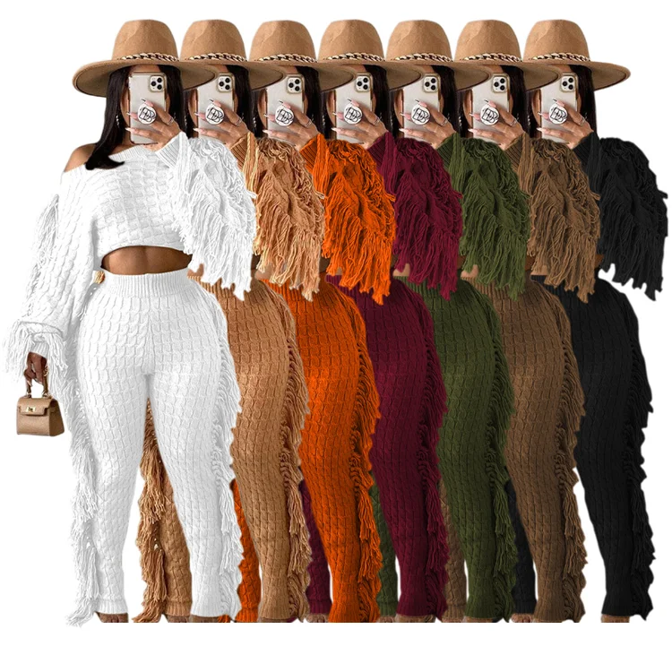 High Quality Ladies Sweater Outfits Tassels Knitted Long Sleeve Winter Women Clothing Two Piece Set
High Quality Ladies Sweater Outfits Tassels Knitted Long Sleeve Winter Women Clothing Two Piece Set