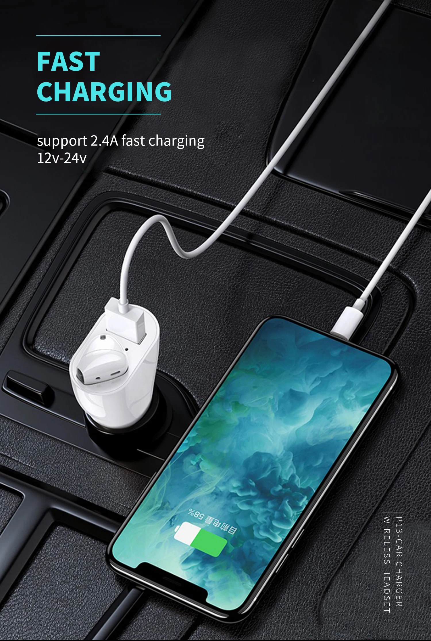 New Arrival P13 2 in 1 Smart Car Charger 2.4A and Wireless Bluetooth 5.0 Headset designed for Drivers Research - ANKUX.COM