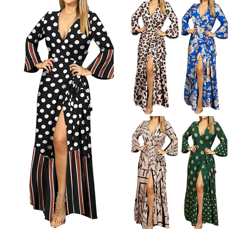 Women Dot Floral Print Split Maxi Sexy Deep V Neck Ruffles Lace Up Wrap Party Long Robe Elegant Femme Dresses Autumn 2021 3XL
Women Dot Floral Print Split Maxi Sexy Deep V Neck Ruffles Lace Up Wrap Party Long Robe Elegant Femme Dresses Autumn 2021 3XL