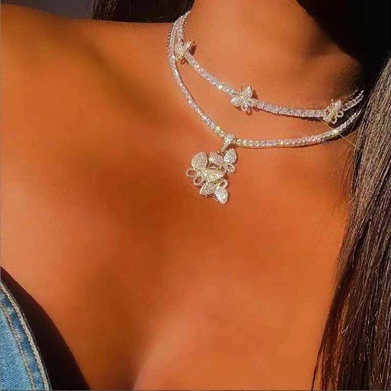 Trendy Hip Hop Iced Jewelry For Women Bling Gold Color Rhinestone Tennis Chain Chokers Luxury Crystal Butterfly Pendant Necklace, Gold,silver,pink 
Trendy Hip Hop Iced Jewelry For Women Bling Gold Color Rhinestone Tennis Chain Chokers Luxury Crystal Butterfly Pendant Necklace, Gold,silver,pink
