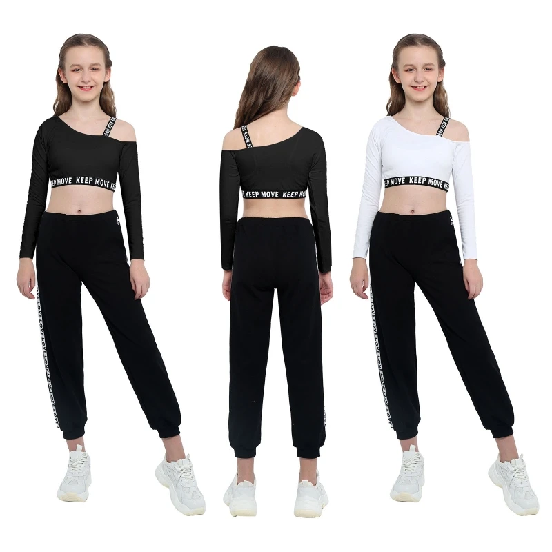 Hot Sale 4-16 Girls Long Sleeve Asymmetric Shoulder Crop Top Side Letters Printed Pants Trousers Sport Yoga Suit
Hot Sale 4-16 Girls Long Sleeve Asymmetric Shoulder Crop Top Side Letters Printed Pants Trousers Sport Yoga Suit