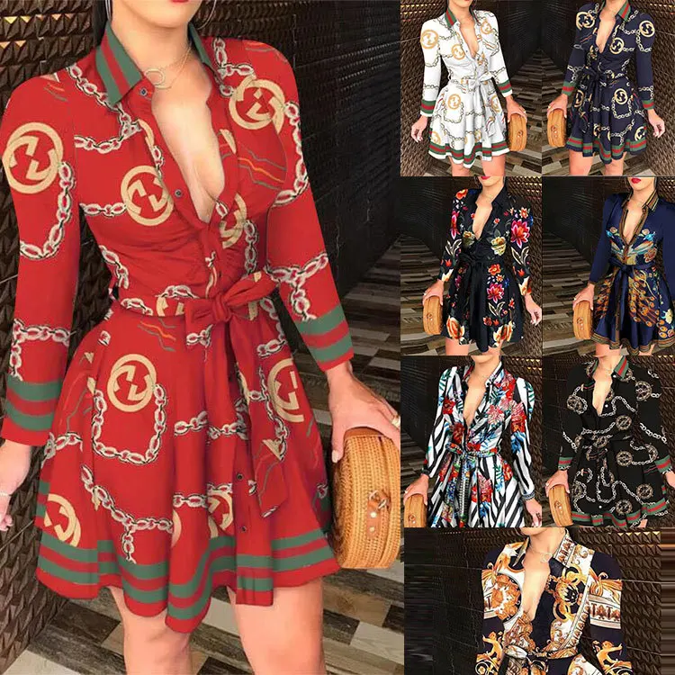 2021 spring summer Casual african chain print design shirt dress Womens belted Long Sleeve Button Down designs dresses women
2021 spring summer Casual african chain print design shirt dress Womens belted Long Sleeve Button Down designs dresses women