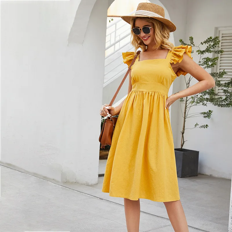 2021 Summer Women's Casual Cute Tie Back Ruffle Strap A Line Fit and Flare Flowy Short Dress
2021 Summer Women's Casual Cute Tie Back Ruffle Strap A Line Fit and Flare Flowy Short Dress