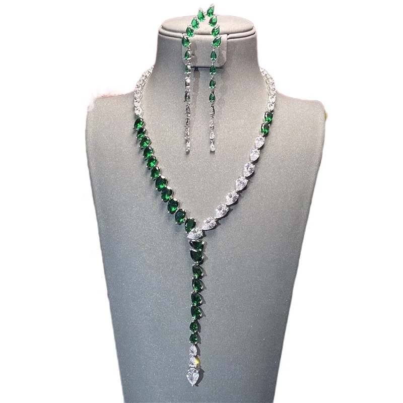 Fashion Saudi Arabian Necklace Set Women's Transparent Green Cubic Zircon Drop Shaped Long Pendant Earring Set
Fashion Saudi Arabian Necklace Set Women's Transparent Green Cubic Zircon Drop Shaped Long Pendant Earring Set