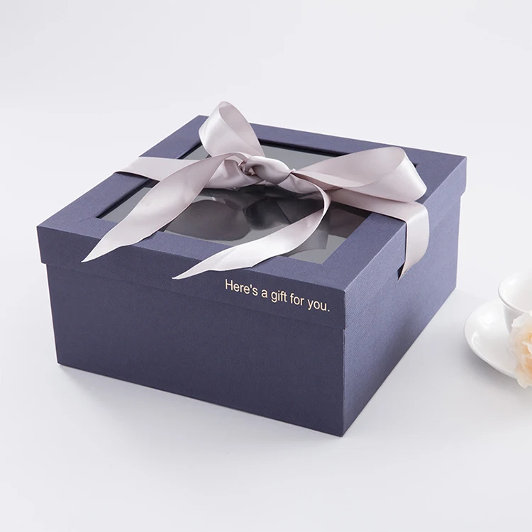 golden foil small ribbon tie gift packaging paper box with clear