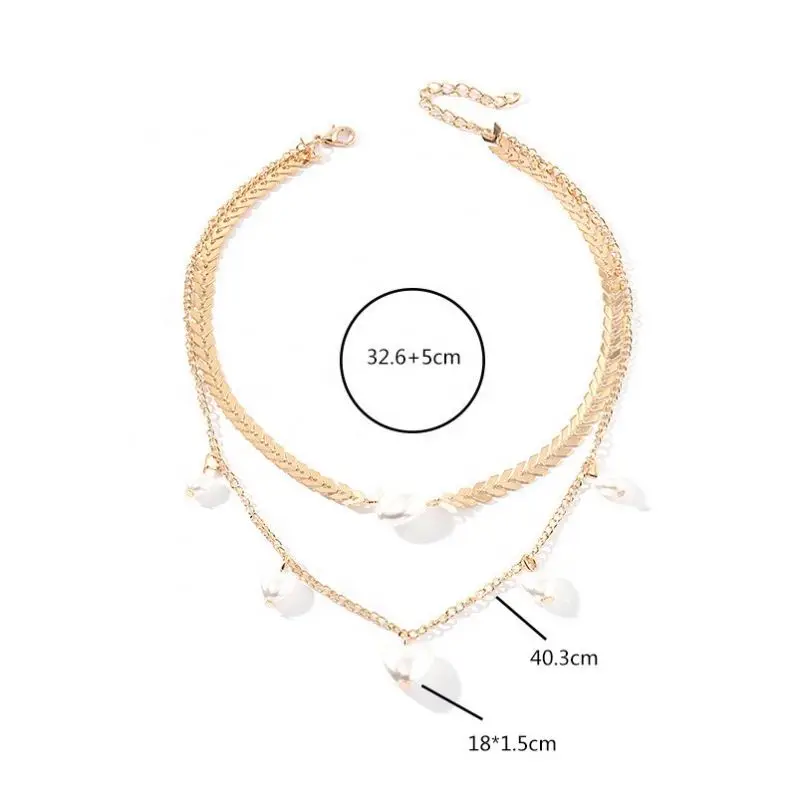 Double Pearl Necklace Love Heart Pendant Women's Necklace, Gold