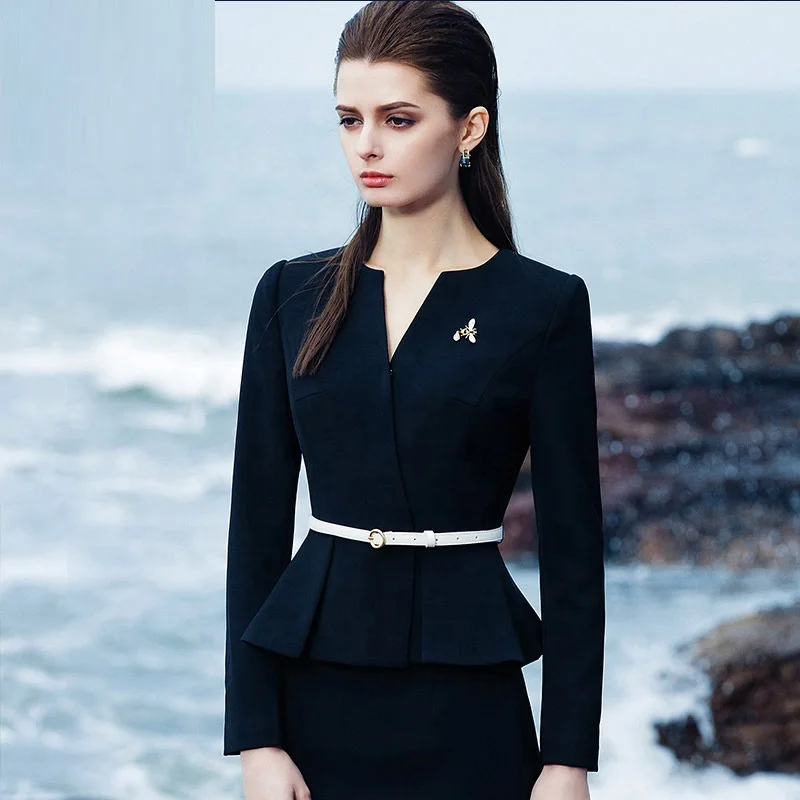 Fashion 2 Pieces Coat Skirt Long Sleeve Navy High Quality Women Suit, As picture
Fashion 2 Pieces Coat Skirt Long Sleeve Navy High Quality Women Suit, As picture