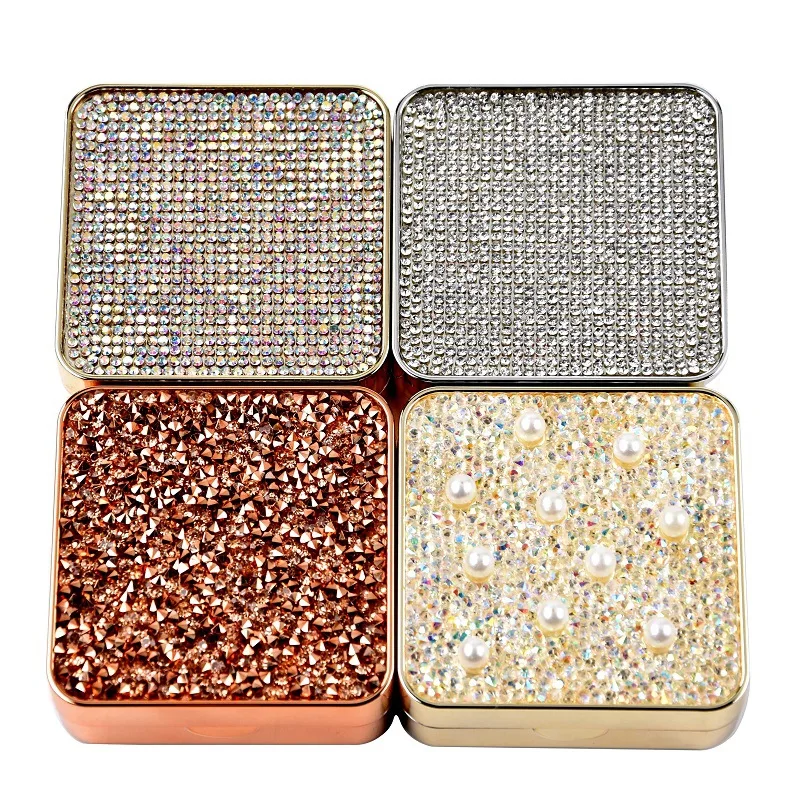 Fashion diamond and pearl jewelry Contact Lens Case square contact lens box with mirror for travel 
Fashion diamond and pearl jewelry Contact Lens Case square contact lens box with mirror for travel
