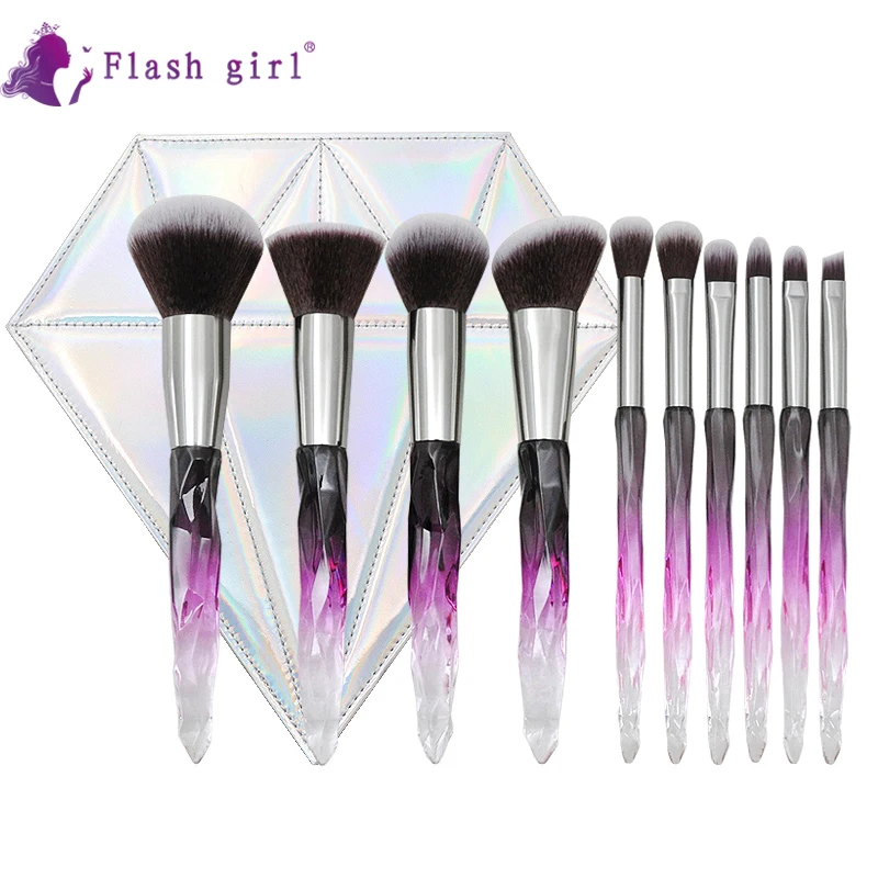 Professional makeup set 10pcs transparent glass diamond handle makeup brush set with diamond bag
Professional makeup set 10pcs transparent glass diamond handle makeup brush set with diamond bag