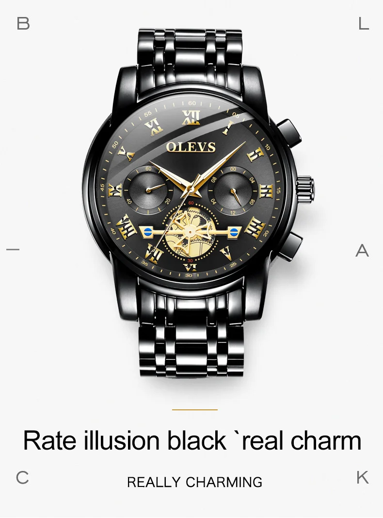 OLEVS Brand Wrist watch Real Three-Eye Fashion Business Sports Style Timing Quartz Core Stainless steel waterproof Men's Watches
