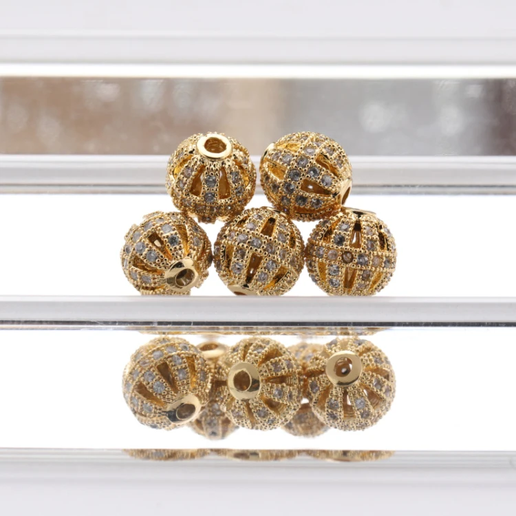 18K Gold Jewelry Zirconia Beads Hollowed Diamond Inlay Ball Hole Bead for DIY Jewelry
18K Gold Jewelry Zirconia Beads Hollowed Diamond Inlay Ball Hole Bead for DIY Jewelry