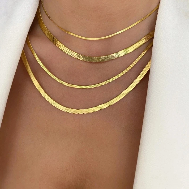 Hot Fashion Unisex Snake Chain Women Necklace Choker Stainless Steel Herringbone Gold Color Chain Necklace For Women Jewelry, Gold/silver
Hot Fashion Unisex Snake Chain Women Necklace Choker Stainless Steel Herringbone Gold Color Chain Necklace For Women Jewelry, Gold/silver