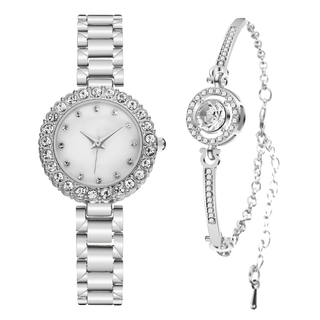 

2 PCS Set Women Rose Gold Diamond Bracelet Watch Luxury Jewelry Ladies Female Girl Hour Casual Quartz Wristwatches