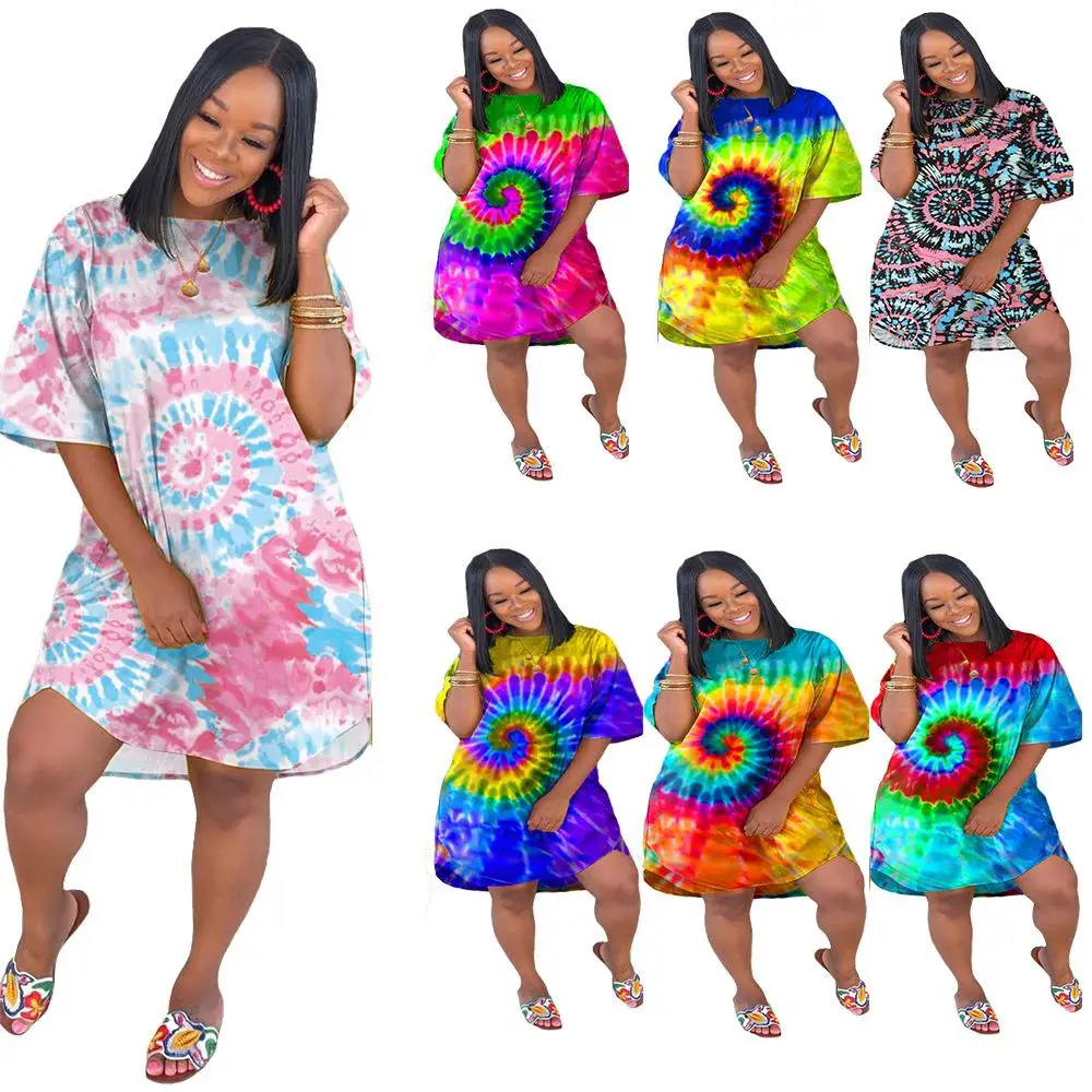 2021 new arrival summer ladies dress short sleeves casual tie dye printed loose plus size women T shirt dress
2021 new arrival summer ladies dress short sleeves casual tie dye printed loose plus size women T shirt dress