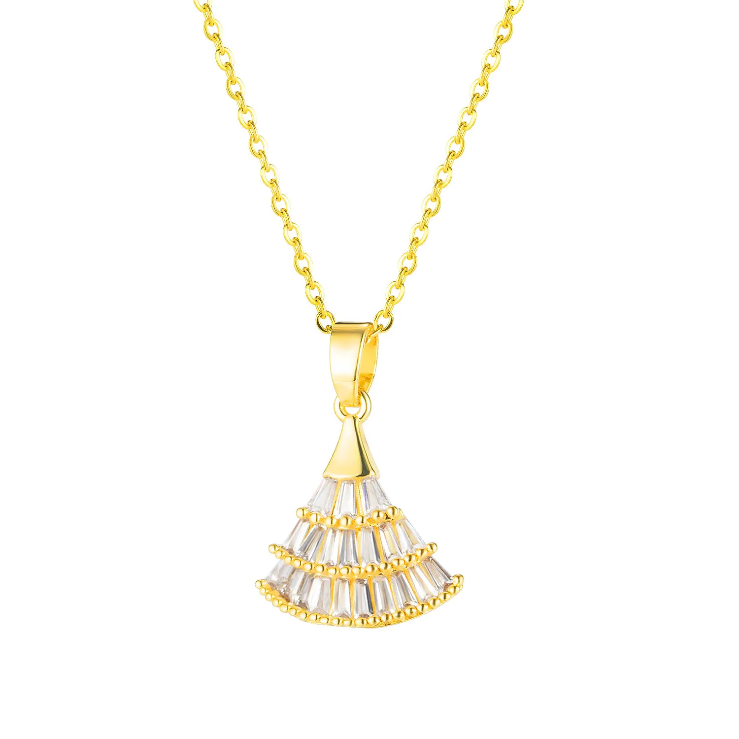 Popular Design Yellow Gold Plated Titanium Steel Shiny Cubic Zircon Skirt Pendant Necklace For Women Girls
Popular Design Yellow Gold Plated Titanium Steel Shiny Cubic Zircon Skirt Pendant Necklace For Women Girls