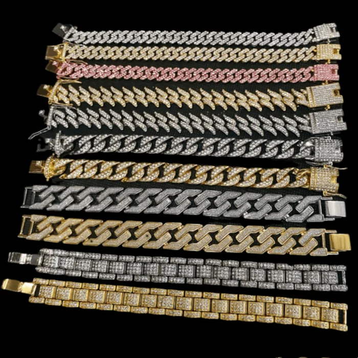 Hip Hop High Quality Fashion Gold Plated Rhinestone Bracelet Men Full Bling Miami Cuban Link Chain Charm Bracelet
Hip Hop High Quality Fashion Gold Plated Rhinestone Bracelet Men Full Bling Miami Cuban Link Chain Charm Bracelet