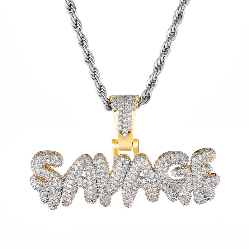 Trend Brass Iced Out SAVAGE Name Bubble Letters Necklaces For Men Hip Hop Jewelry, 18k gold
Trend Brass Iced Out SAVAGE Name Bubble Letters Necklaces For Men Hip Hop Jewelry, 18k gold