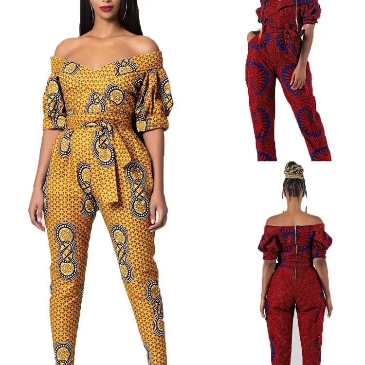 2021 Hot Sale African Printed Women's Off Shoulder Sleeve Strap Jumpsuit Slim Fit Foot Pants Women Jumpsuits
2021 Hot Sale African Printed Women's Off Shoulder Sleeve Strap Jumpsuit Slim Fit Foot Pants Women Jumpsuits