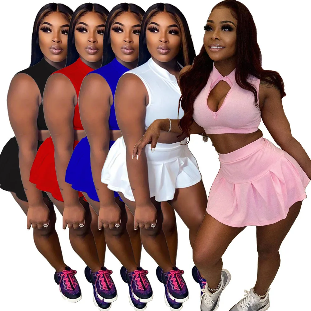 2022 New Summer Hollow Out Zipper Tank Crop Top And Ruffle Skirts Outfit Fashion Sportswear Set Women Tennis 2 Piece Skirt Suits
2022 New Summer Hollow Out Zipper Tank Crop Top And Ruffle Skirts Outfit Fashion Sportswear Set Women Tennis 2 Piece Skirt Suits