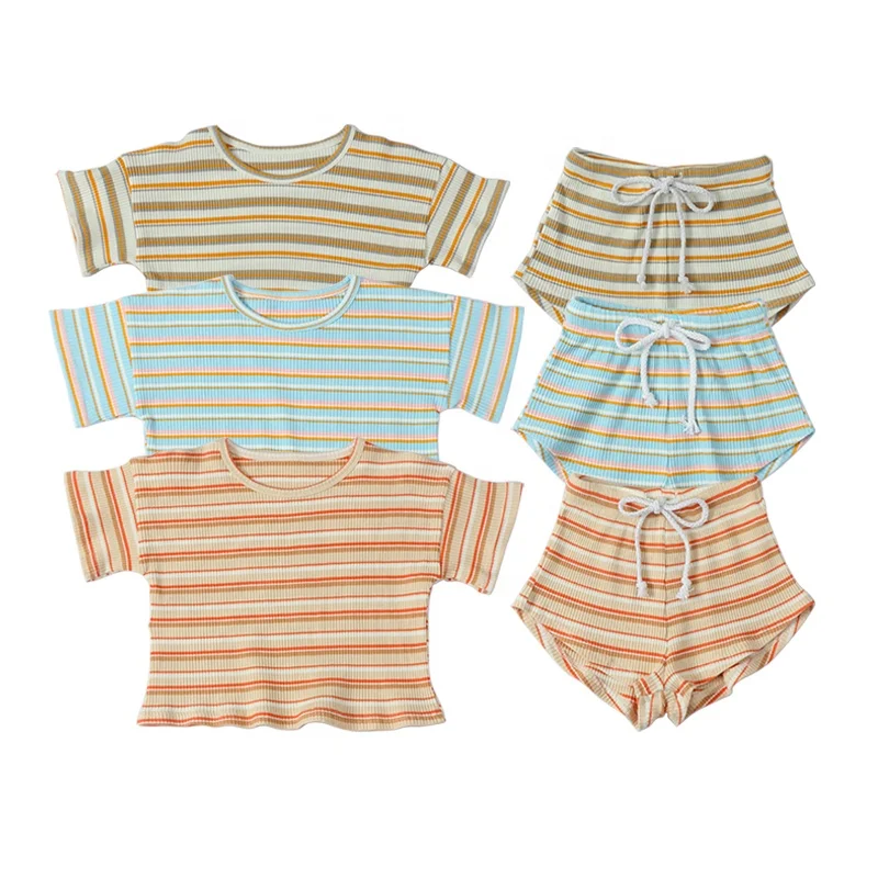 Wholesale Ribbed Cotton Colorful Striped Elasticity Kids Baby Girls Clothing Set Summer
Wholesale Ribbed Cotton Colorful Striped Elasticity Kids Baby Girls Clothing Set Summer