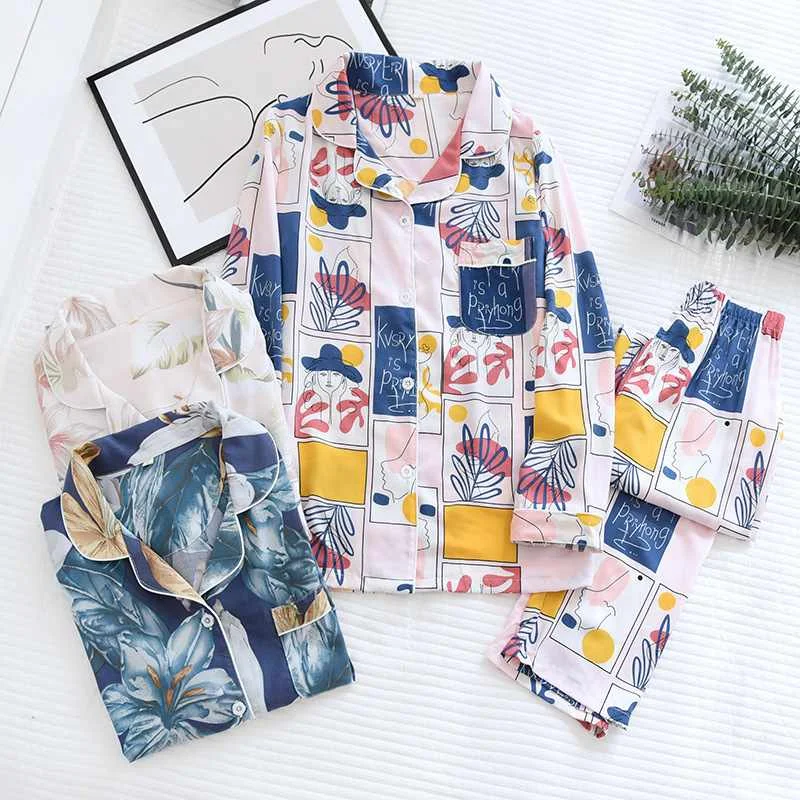 Summer 2021 ladies new viscose sleepwear suits, synthetic cotton long-sleeved trousers, thin long-sleeved loose home clothes wom, Multiple colour
Summer 2021 ladies new viscose sleepwear suits, synthetic cotton long-sleeved trousers, thin long-sleeved loose home clothes wom, Multiple colour