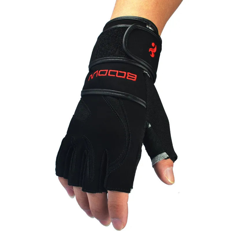 本革男性のハーフフィンガー手袋ノンスリップジムフィットネス手袋ダンベルスポーツボディービル重量手袋