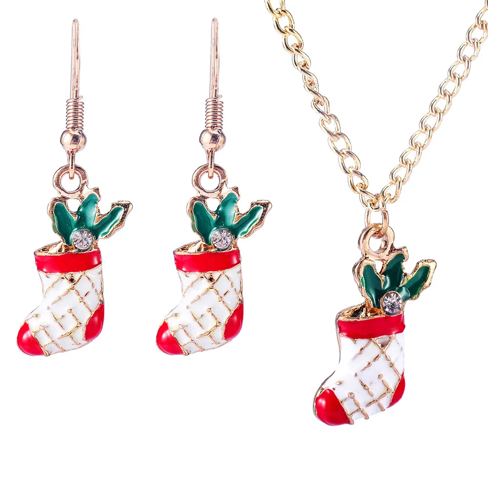 Promotional Gift Enameled Christmas Day Christmas Socks Necklace Earring Jewelry Set
Promotional Gift Enameled Christmas Day Christmas Socks Necklace Earring Jewelry Set