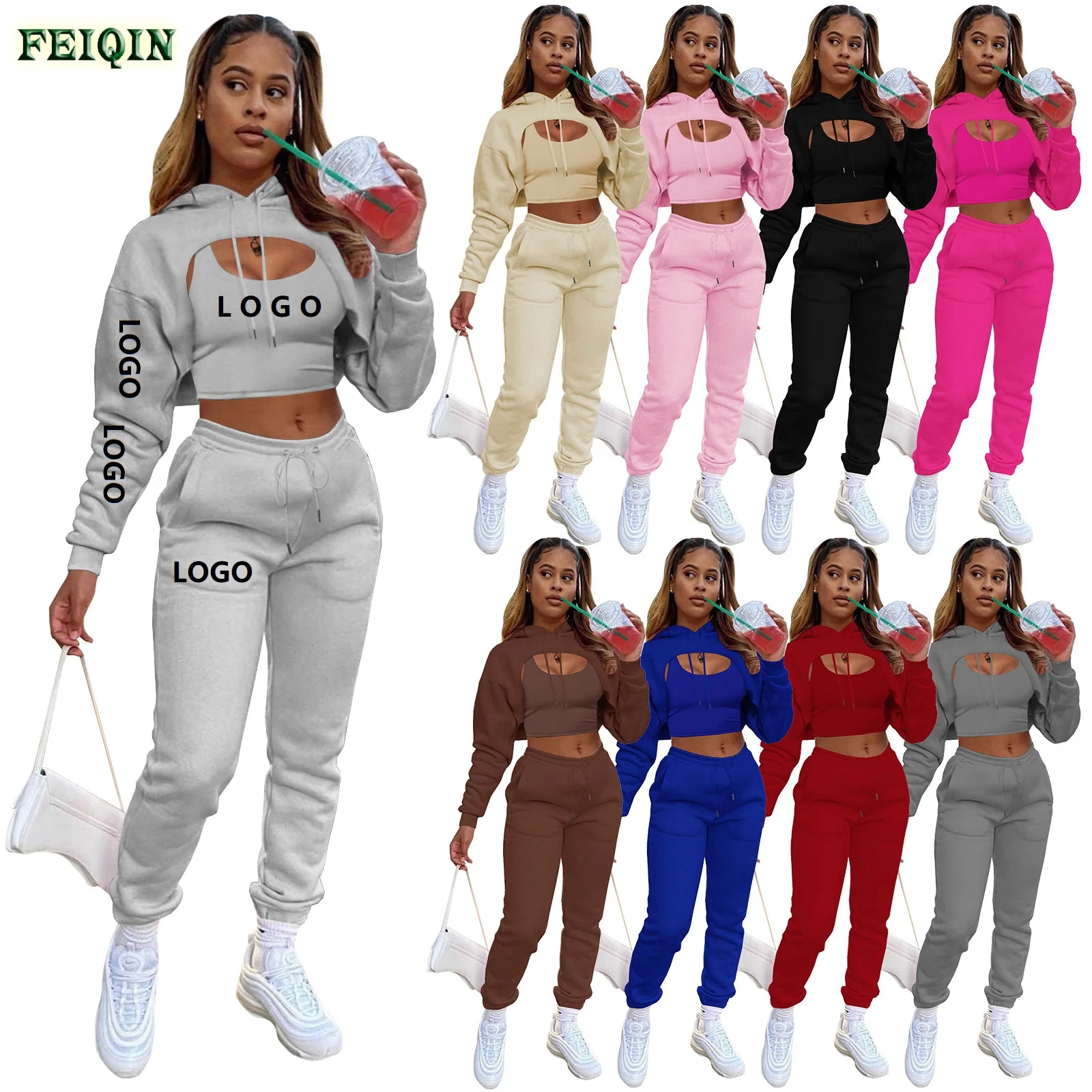 Customized Logo S-2L 2021 Women Sweatsuit Crop Hooded Top And Loose Pants Casual Women 3 Piece Set Fleece Jogger Set
Customized Logo S-2L 2021 Women Sweatsuit Crop Hooded Top And Loose Pants Casual Women 3 Piece Set Fleece Jogger Set