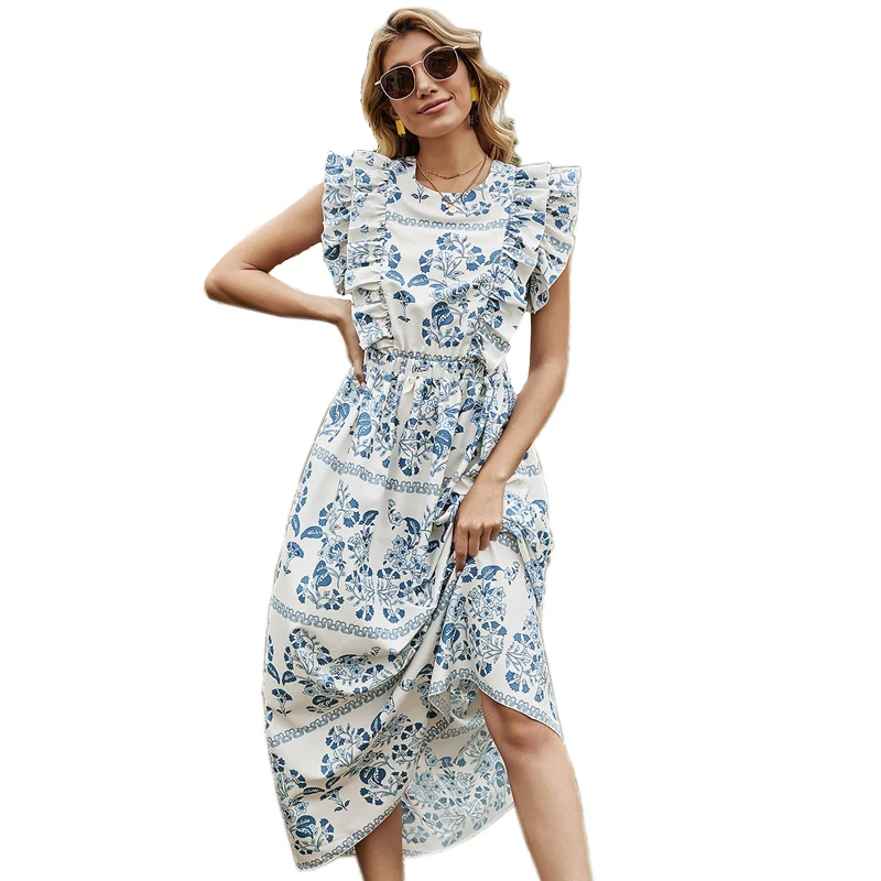 Ladies Boho Style Ruffled Sleeves Round Neck Casual Dress Floral Long Dress Women, Shown
Ladies Boho Style Ruffled Sleeves Round Neck Casual Dress Floral Long Dress Women, Shown