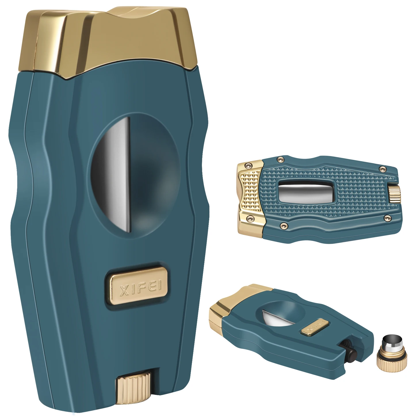 Xifei Manufacture Luxury Solid High End Blue Gold V cut Cigar Cutter with Punch
Xifei Manufacture Luxury Solid High End Blue Gold V cut Cigar Cutter with Punch