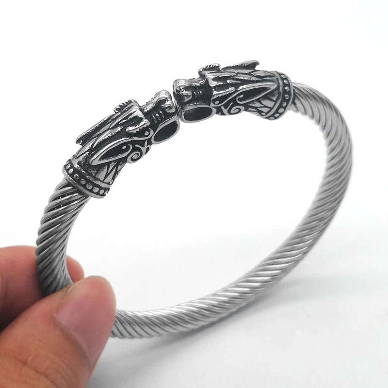 Wholesale Custom Viking Style Dragon Head Stainless Steel Cuff Bracelet Mens Gifts, Silver + black
Wholesale Custom Viking Style Dragon Head Stainless Steel Cuff Bracelet Mens Gifts, Silver + black