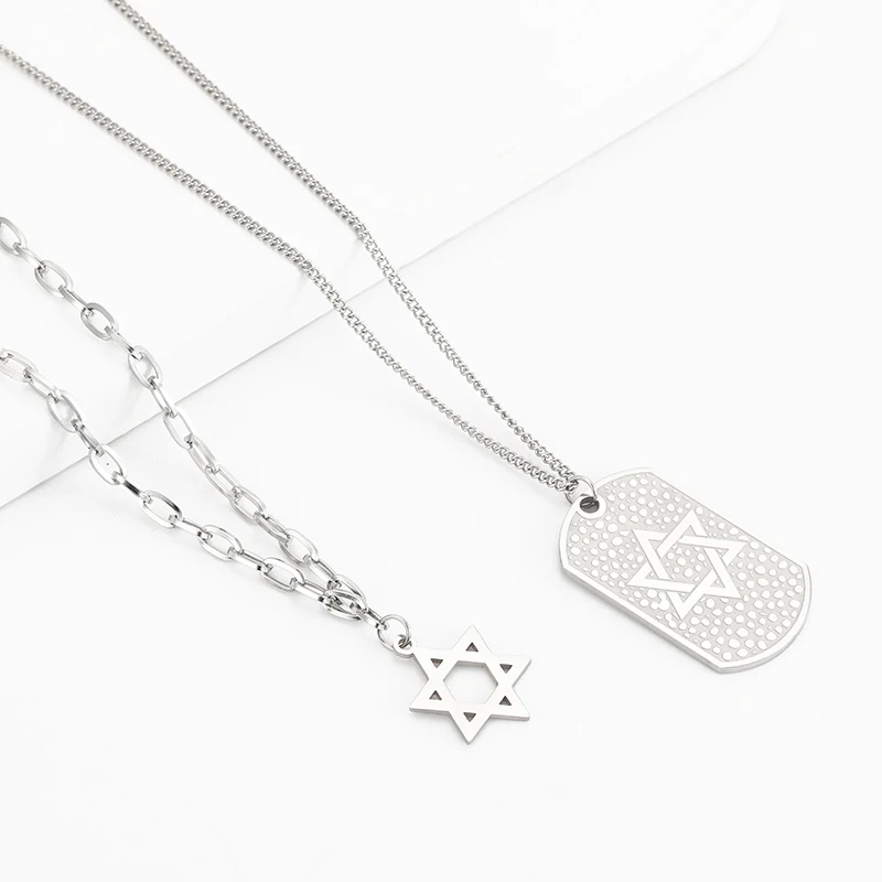 Stainless Steel Customized Geometric Inspired Hangtag and hexagonal star shapes Pendant Necklace
Stainless Steel Customized Geometric Inspired Hangtag and hexagonal star shapes Pendant Necklace