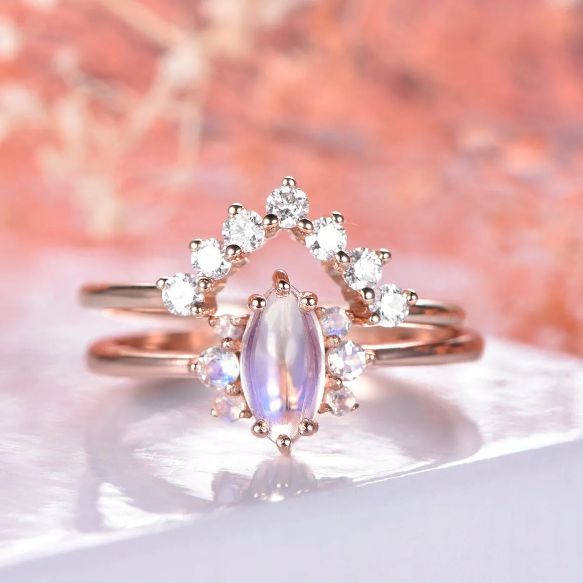 925 Sterling Silver Marquise Cluster Moonstone Engagement Ring Set Chevron Wedding Ring
925 Sterling Silver Marquise Cluster Moonstone Engagement Ring Set Chevron Wedding Ring