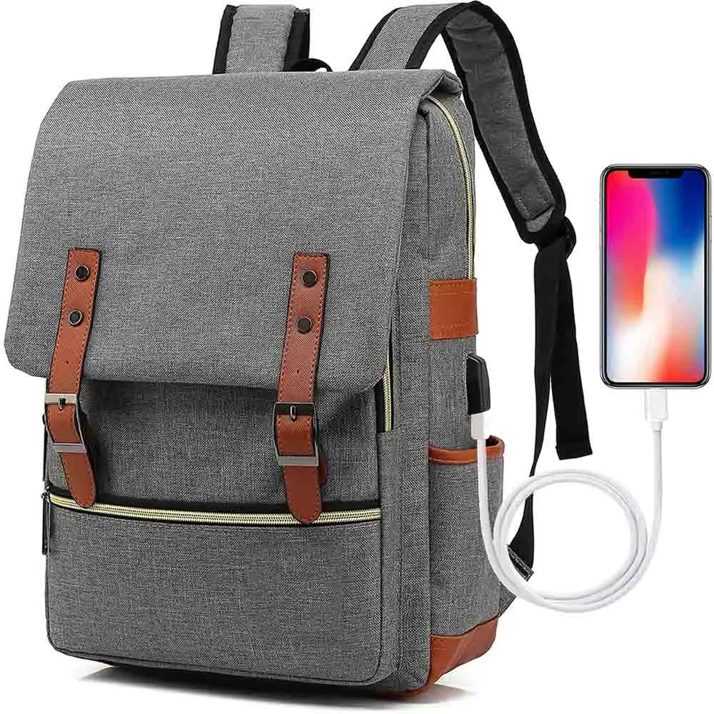 School Shoulder Bag with USB Charging Port Elegant Water Resistant Travelling Backpack Casual Daypacks Vintage Laptop Backpack, Gray
School Shoulder Bag with USB Charging Port Elegant Water Resistant Travelling Backpack Casual Daypacks Vintage Laptop Backpack, Gray