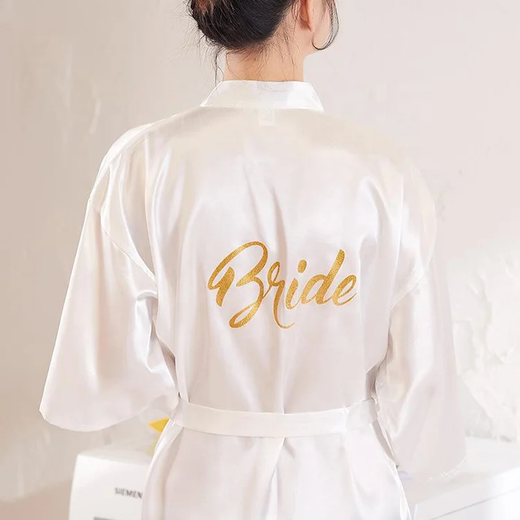 

Wedding Party Women Short Nightgown Satin Silk Bath Robe Kimono Sexy Sleepwear Bathrobe Bride and Bridesmaid Robe For Girls, 14 colors available