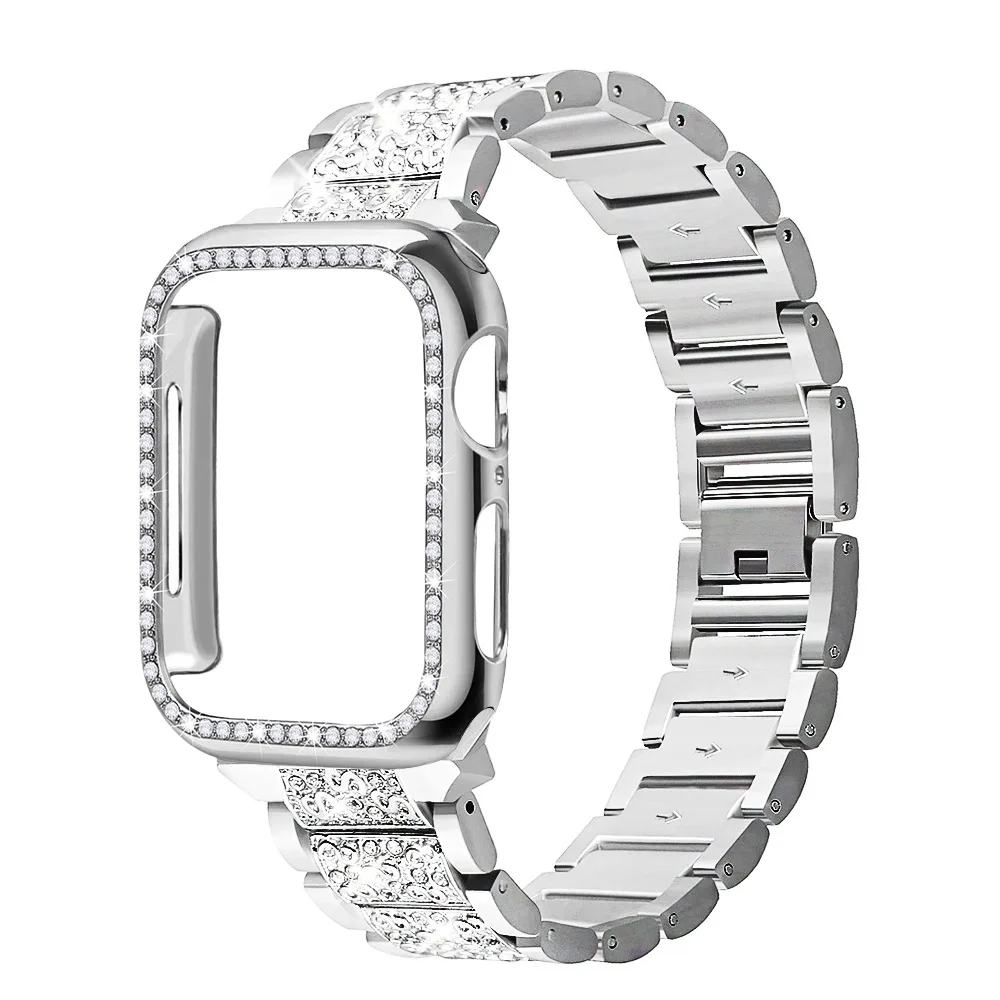 Newest Stainless Steel Metal Diamond Strap Band With Case Cover for Apple Watch Stainless Steel Diamond Bracelet
Newest Stainless Steel Metal Diamond Strap Band With Case Cover for Apple Watch Stainless Steel Diamond Bracelet