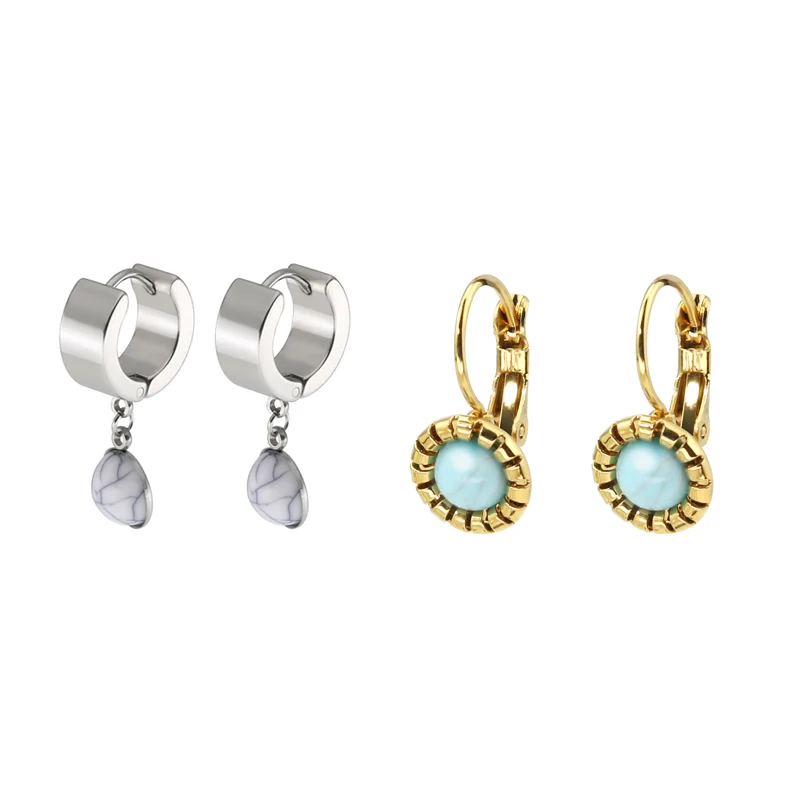 French fashion titanium steel white turquoise ear buckle stainless steel round turquoise elastic earrings, Silver color
French fashion titanium steel white turquoise ear buckle stainless steel round turquoise elastic earrings, Silver color