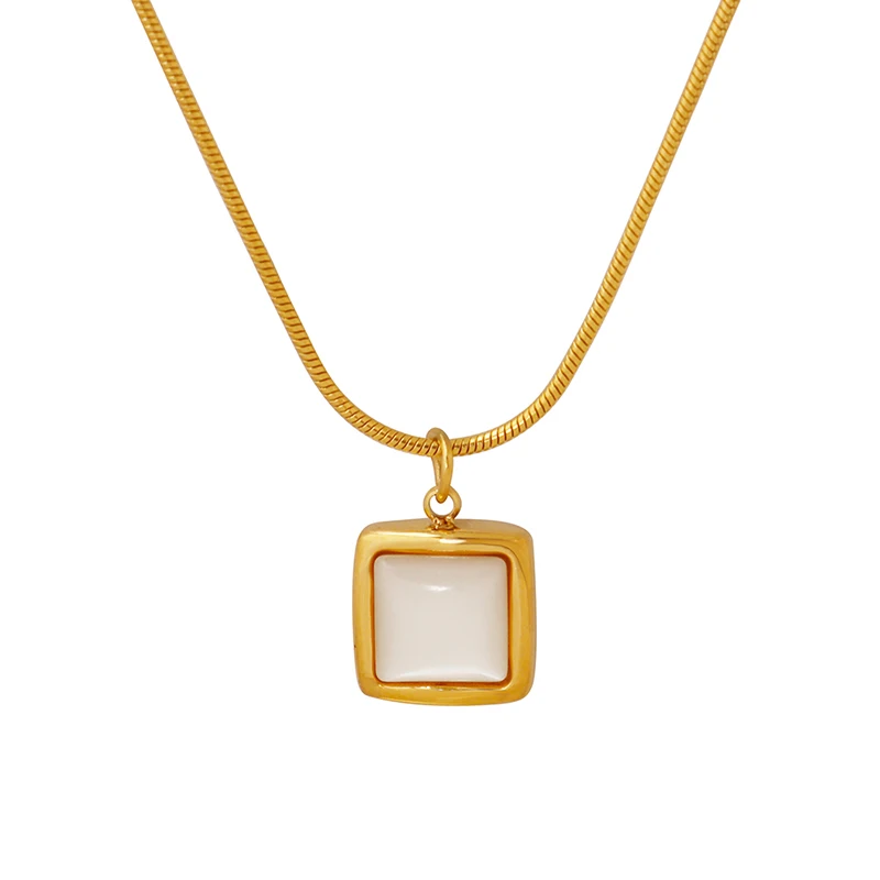 Design square white seashell pendant necklace sweater chain stainless steel neck chain girl
Design square white seashell pendant necklace sweater chain stainless steel neck chain girl