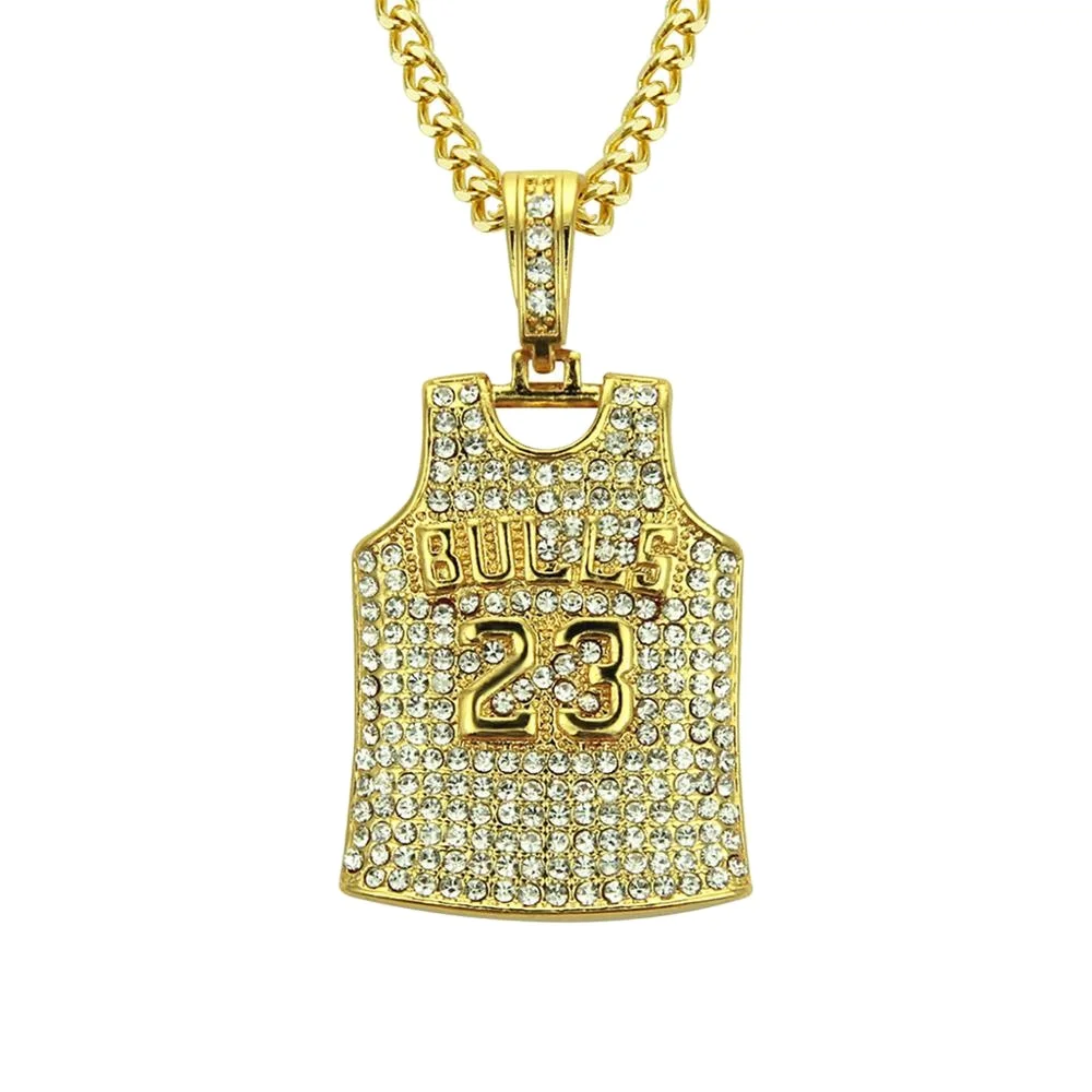 High Quality Custom Hiphop Full Rhinestone Diamond Basketball Bulls NO.23 Jersey Pendant Cuban Link Chain Alloy Pendant Necklace, Gold, silver
High Quality Custom Hiphop Full Rhinestone Diamond Basketball Bulls NO.23 Jersey Pendant Cuban Link Chain Alloy Pendant Necklace, Gold, silver